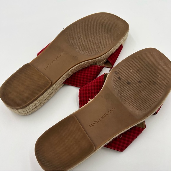 Lucky Brand Gayte Red Gingham Slide Flat Platform Y2K Slide Sandal Size 10 EUC - Picture 8 of 9